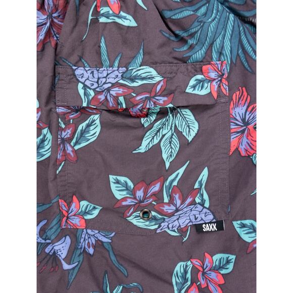 Saxx Swim Trunks Mens XL Dark Purple Floral Print Cannonball 2N1 Lined Beach - Picture 10 of 10